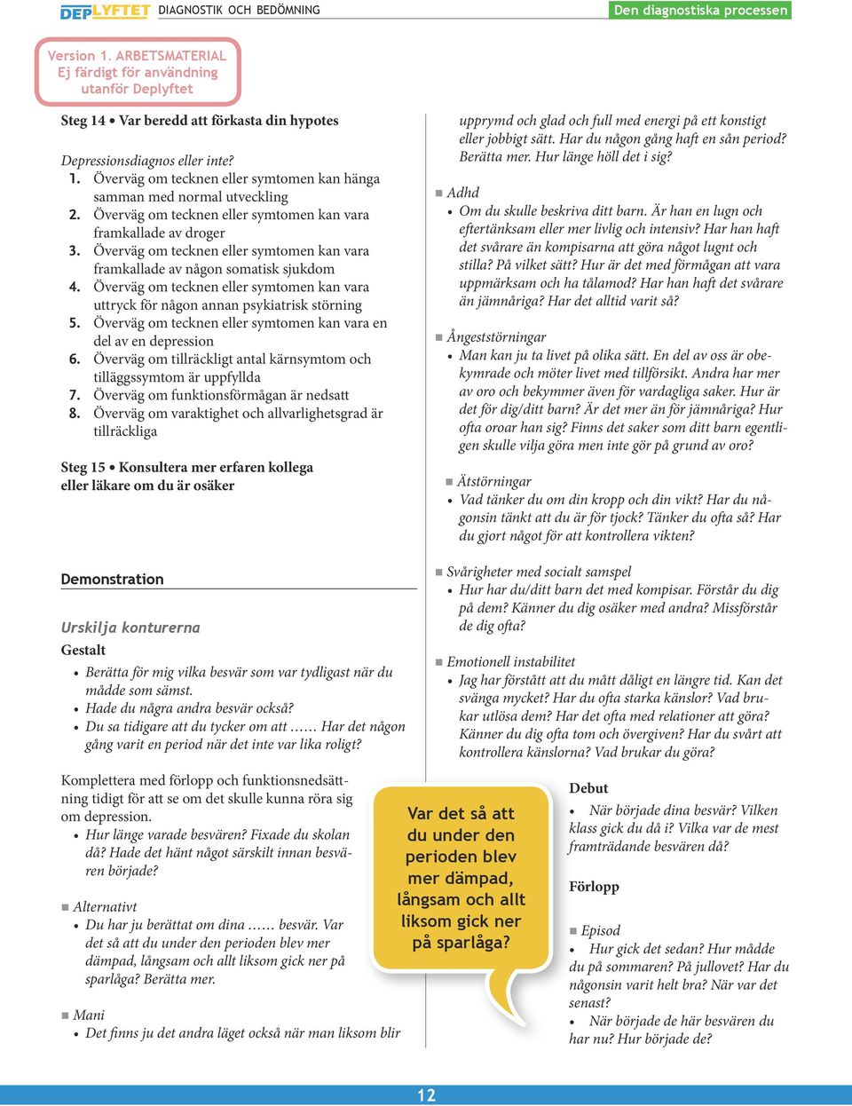 Överväg om tecknen eller symtomen kan vara uttryck för någon annan psykiatrisk störning 5. Överväg om tecknen eller symtomen kan vara en del av en depression 6.