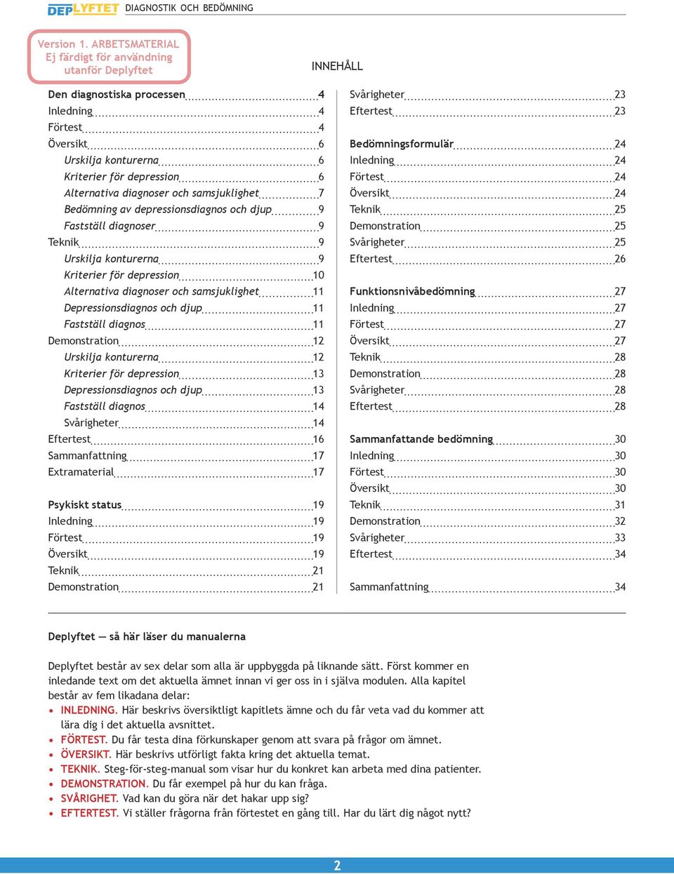 Fastställ diagnos 11 Demonstration 12 Urskilja konturerna 12 Kriterier för depression 13 Depressionsdiagnos och djup 13 Fastställ diagnos 14 Svårigheter 14 Eftertest 16 Sammanfattning 17