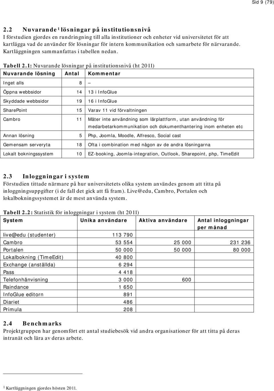 kommunikation och samarbete för närvarande. Kartläggningen sammanfattas i tabellen nedan. Tabell 2.