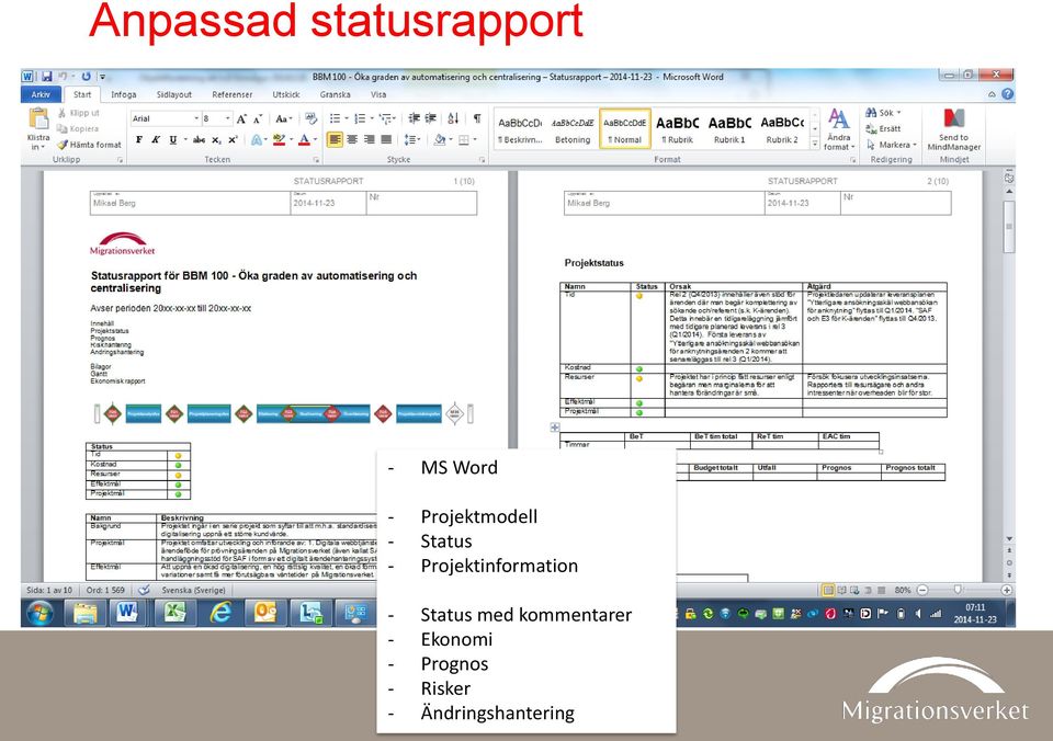 Projektinformation - Status med