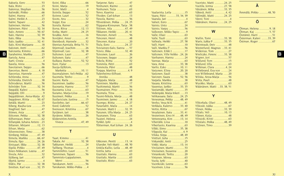 ..4 Savela, Anna...56 Savolainen, Seppo...66 Savonius, Bernt...4, 18 Savonius, Hannele...47 Schlenzka, Anna...12 Schlenzka, ietrich...38 Schroderus, Martti...56 Schröder, Tom...32, 34 Seppälä, Kalevi.