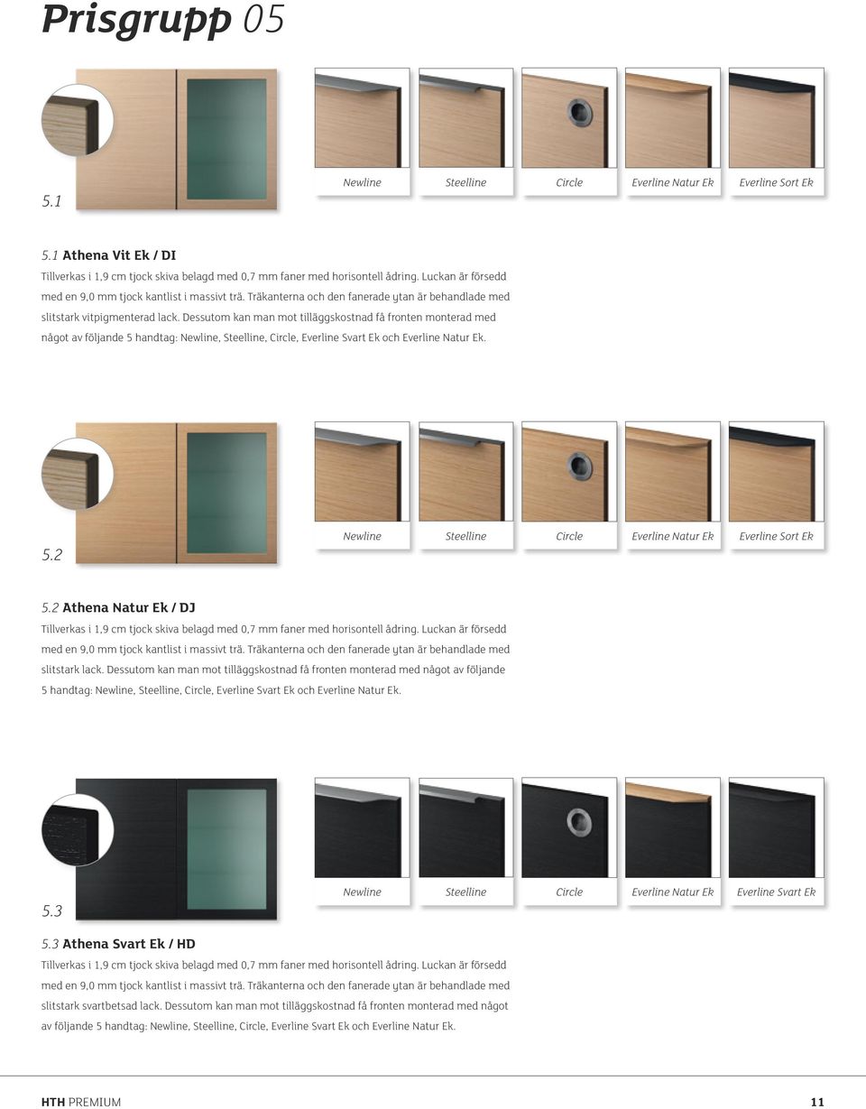 Dessutom kan man mot tilläggskostnad få fronten monterad med något av följande 5 handtag: Newline, Steelline, Circle, Everline Svart Ek och Everline Natur Ek. 5.2 Newline Steelline Circle Everline Natur Ek Everline Sort Ek 5.