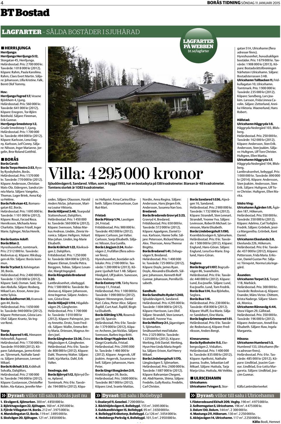 Helårsbostad. Pris: 560 000 kr. Taxvärde: 641 000 kr (2012). Köpare: Enegren, Tor-Björn Reinhold. Säljare: Finnman, Erik Gunnar. Herrljunga Smedstorp 1:2, Grude Smedstorp 1, Ljung. Helårsbostad.