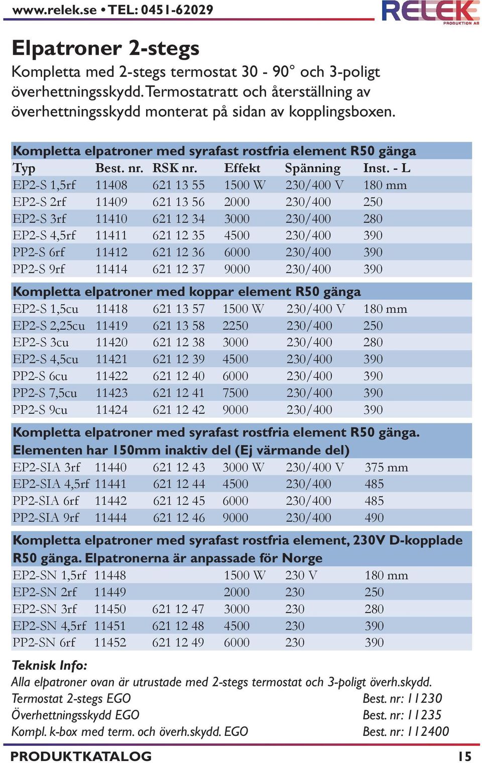 - L EP2-S 1,5rf 11408 621 13 55 1500 W 230/400 V 180 mm EP2-S 2rf 11409 621 13 56 2000 230/400 250 EP2-S 3rf 11410 621 12 34 3000 230/400 280 EP2-S 4,5rf 11411 621 12 35 4500 230/400 390 PP2-S 6rf