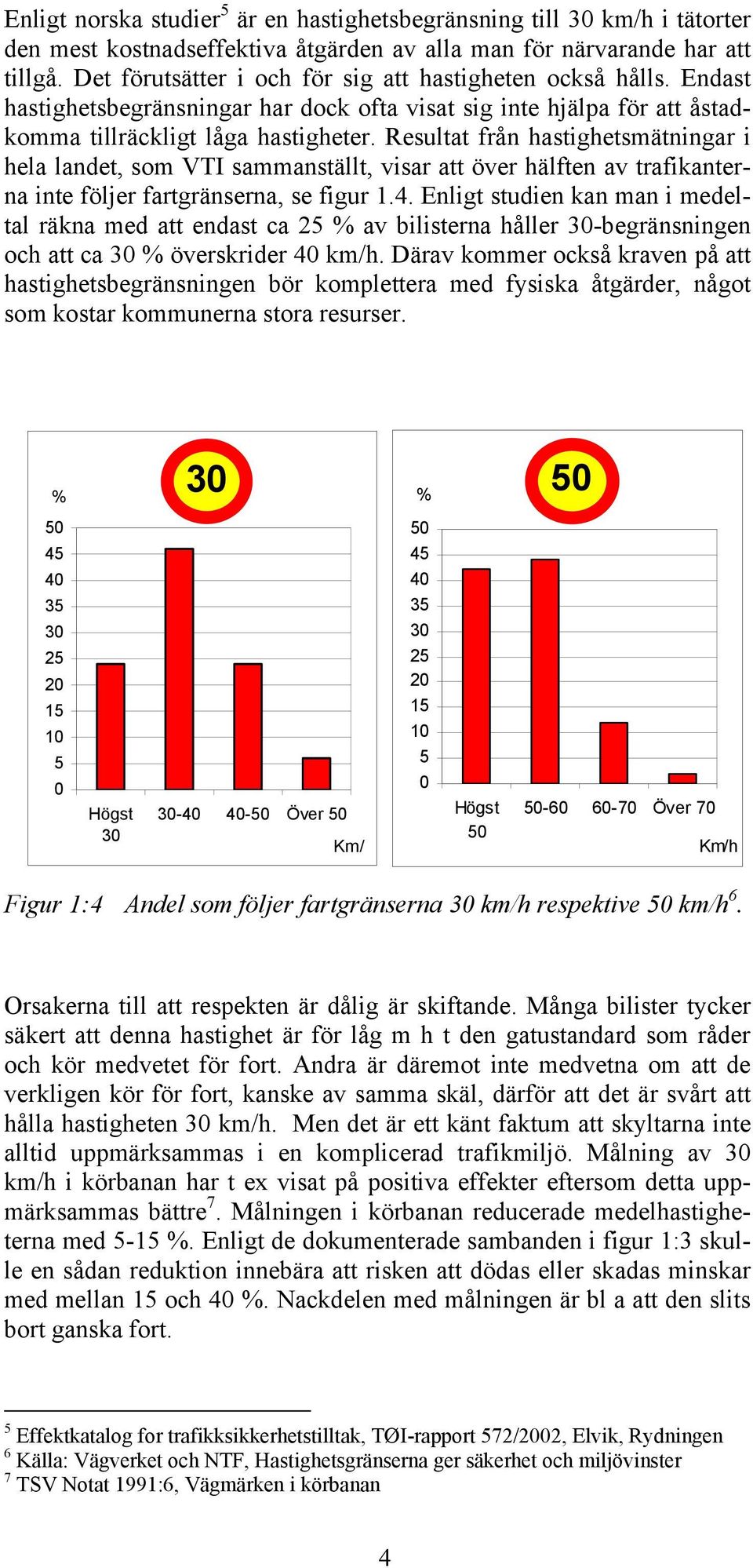 Resultat från hastighetsmätningar i hela landet, som VTI sammanställt, visar att över hälften av trafikanterna inte följer fartgränserna, se figur 1.4.