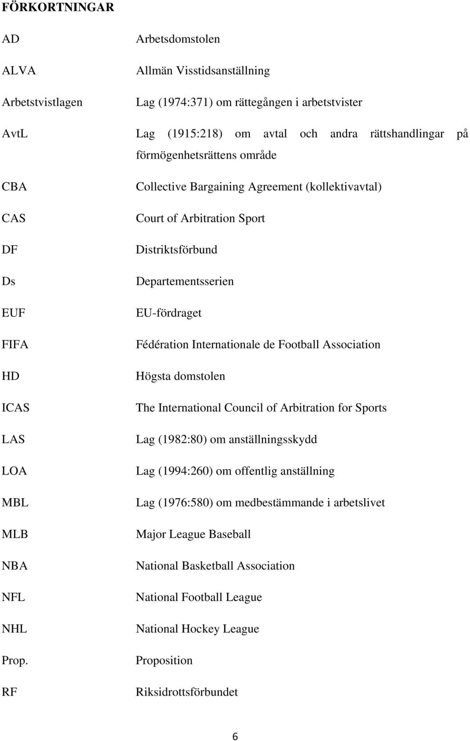 RF Collective Bargaining Agreement (kollektivavtal) Court of Arbitration Sport Distriktsförbund Departementsserien EU-fördraget Fédération Internationale de Football Association Högsta domstolen