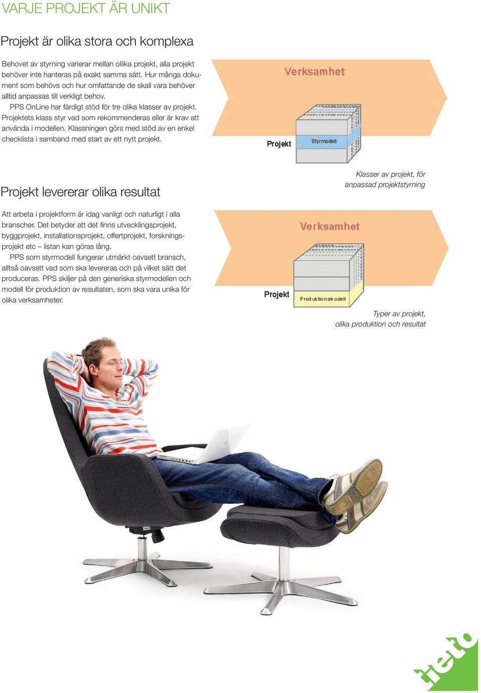 Projektets klass styr vad som rekommenderas eller är krav att använda i modellen. Klassningen görs med stöd av en enkel checklista i samband med start av ett nytt projekt.