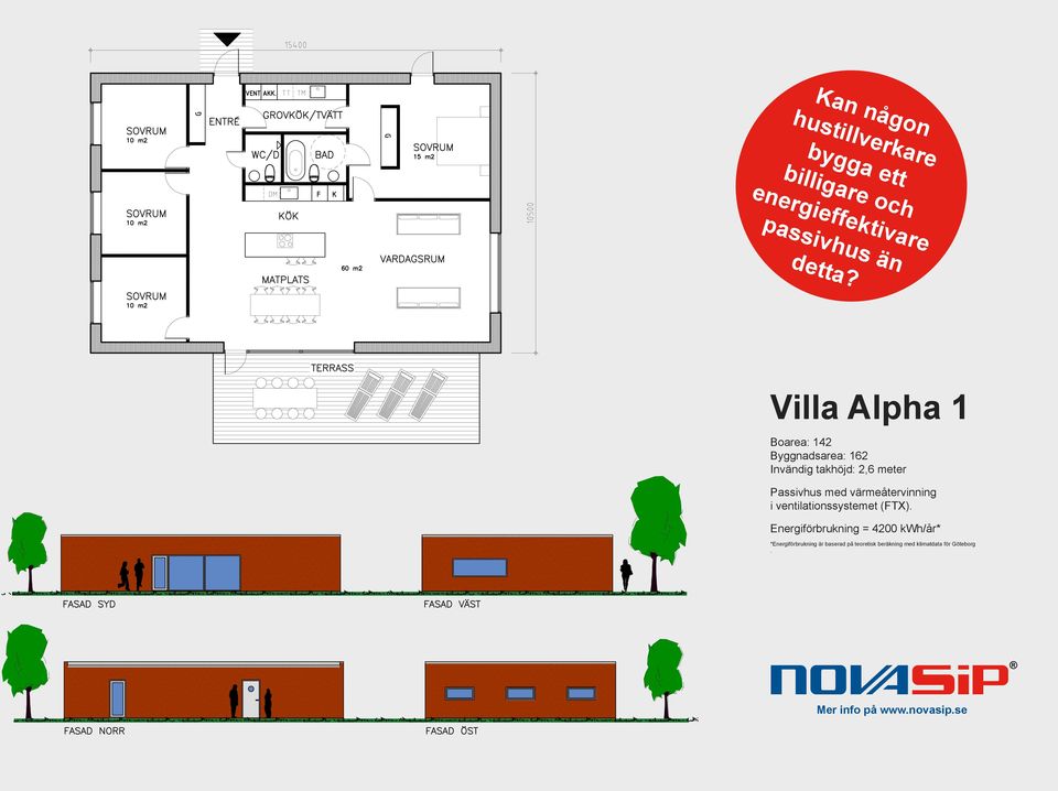 Villa Alpha 1 Boarea: 142 Byggnadsarea: 162 Invändig