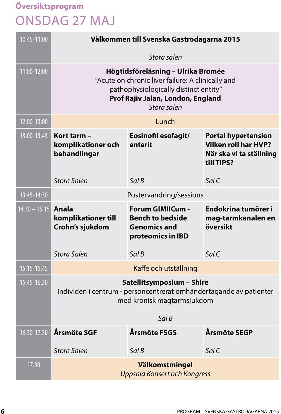 Jalan, London, England Stora salen 2:00-3:00 Lunch 3:00-3.45 Kort tarm komplikationer och behandlingar Eosinofil esofagit/ enterit Portal hypertension Vilken roll har HVP?