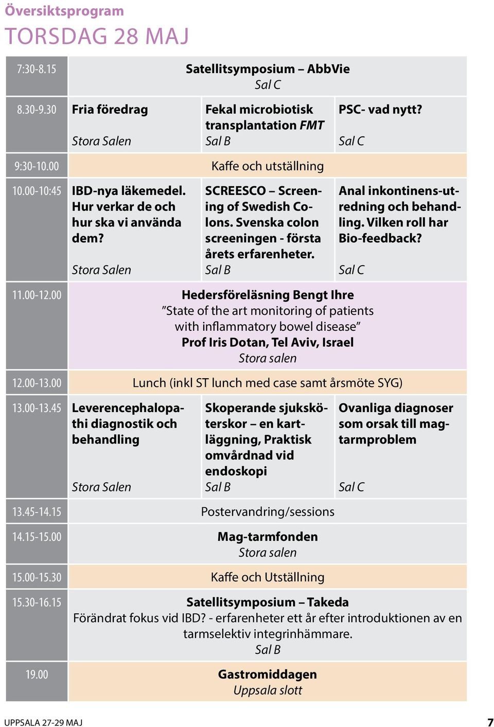 Sal B Anal inkontinens-utredning och behandling. Vilken roll har Bio-feedback? Sal C.00-2.