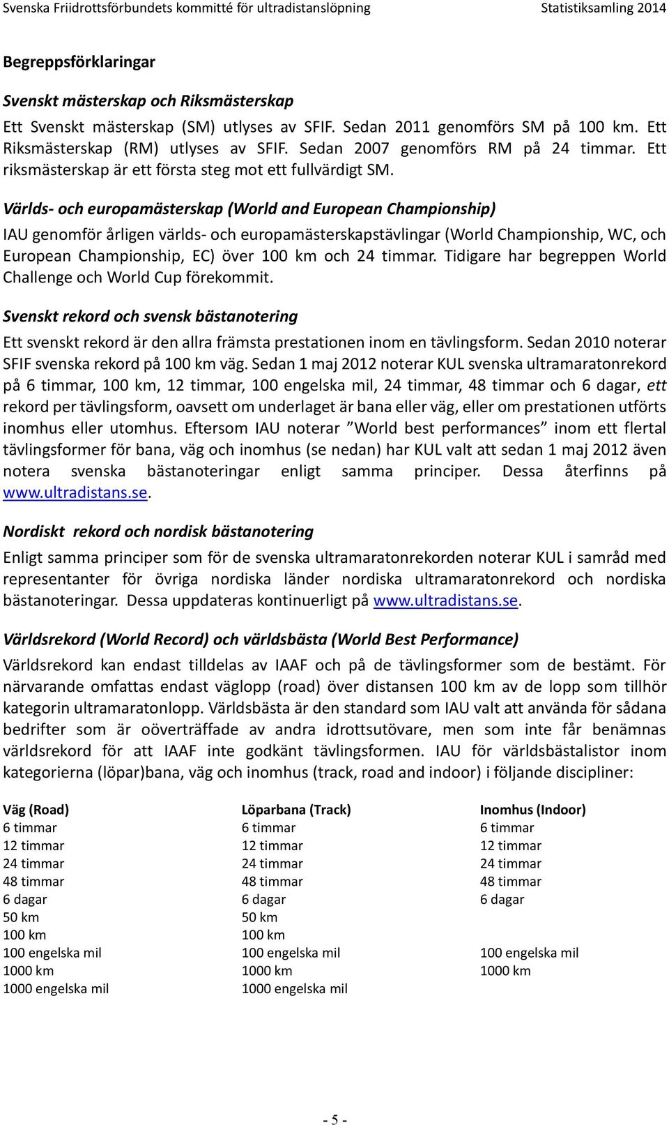 Världs- och europamästerskap (World and European Championship) IAU genomför årligen världs- och europamästerskapstävlingar (World Championship, WC, och European Championship, EC) över 00 km och 4