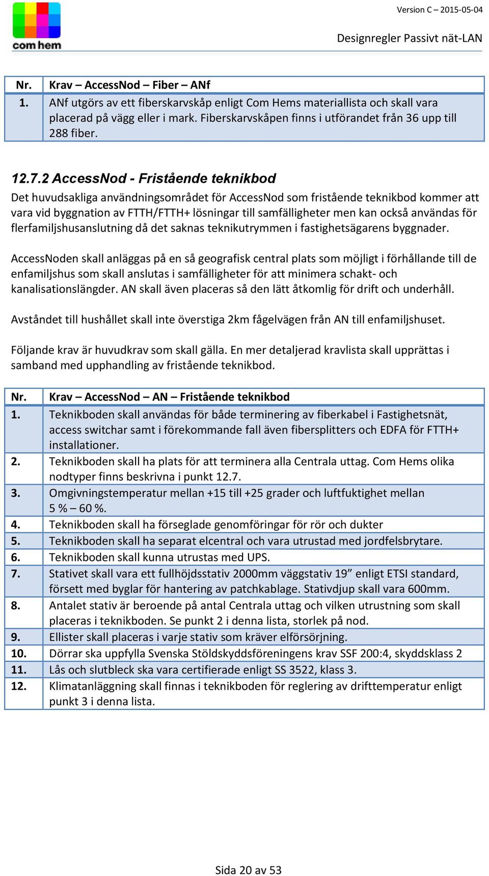 2 AccessNod - Fristående teknikbod Det huvudsakliga användningsområdet för AccessNod som fristående teknikbod kommer att vara vid byggnation av FTTH/FTTH+ lösningar till samfälligheter men kan också