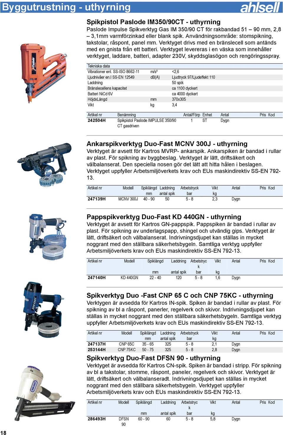 Verktyget levereras i en väska som innehåller verktyget, laddare, batteri, adapter 230V, skyddsglasögon och rengöringsspray. Tekniska data Vibrationer enl. SS-ISO 8662-11 m/s² <2,6 Ljudnivåer en.