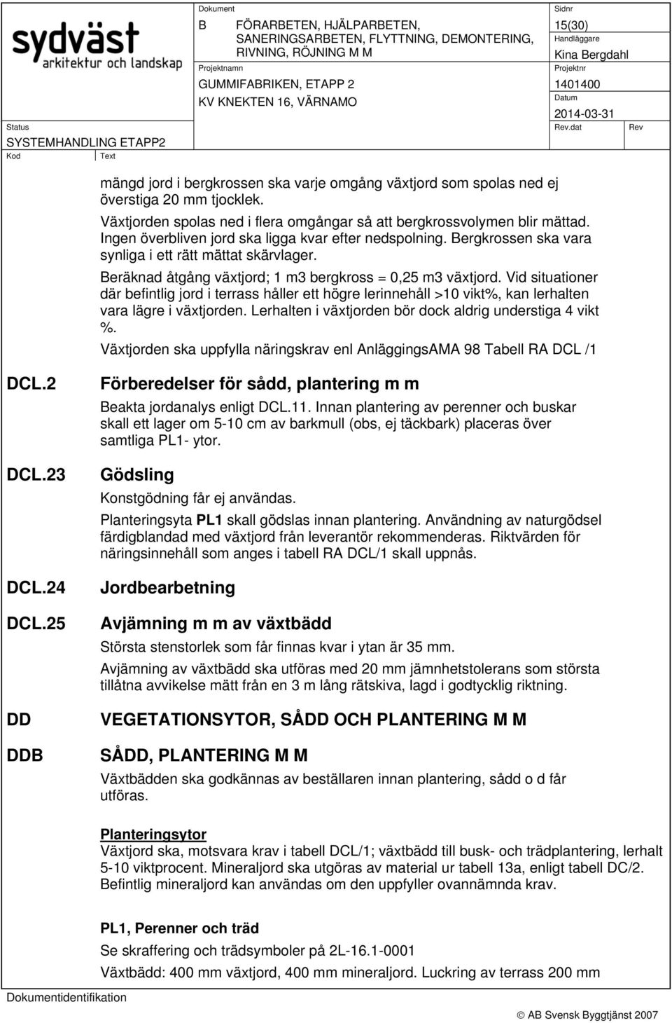 eräknad åtgång växtjord; 1 m3 bergkross = 0,25 m3 växtjord. Vid situationer där befintlig jord i terrass håller ett högre lerinnehåll >10 vikt%, kan lerhalten vara lägre i växtjorden.