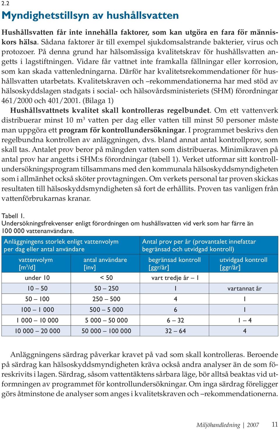 Vidare får vattnet inte framkalla fällningar eller korrosion, som kan skada vattenledningarna. Därför har kvalitetsrekommendationer för hushållsvatten utarbetats.