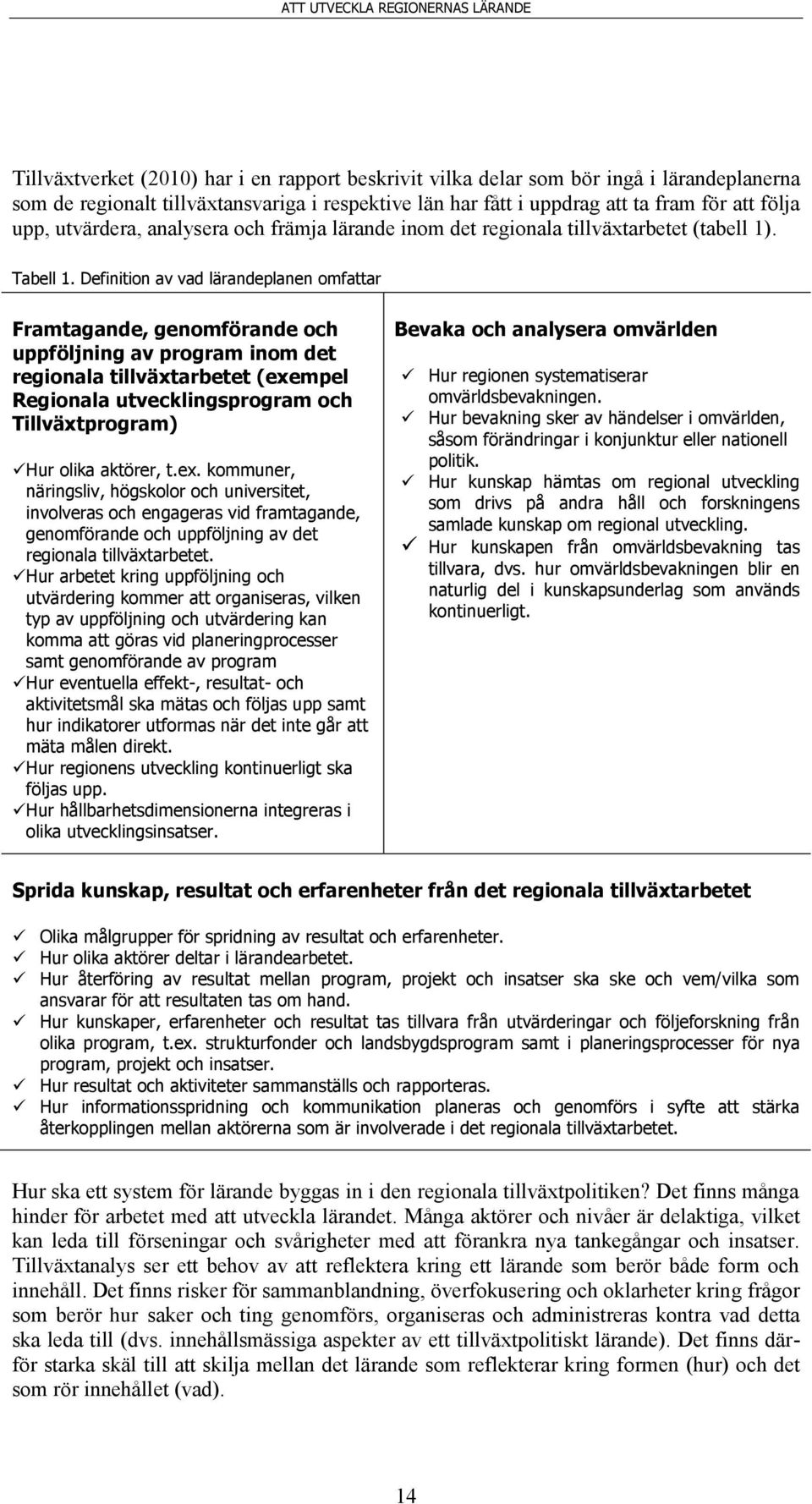 Definition av vad lärandeplanen omfattar Framtagande, genomförande och uppföljning av program inom det regionala tillväxtarbetet (exempel Regionala utvecklingsprogram och Tillväxtprogram) Hur olika