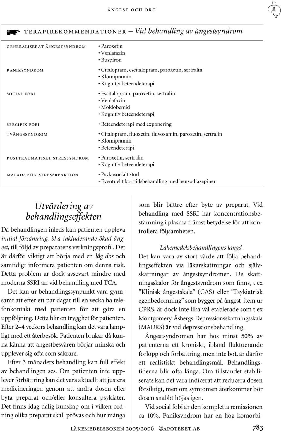 beteendeterapi Beteendeterapi med exponering Citalopram, fluoxetin, fluvoxamin, paroxetin, sertralin Klomipramin Beteendeterapi Paroxetin, sertralin Kognitiv beteendeterapi Psykosocialt stöd