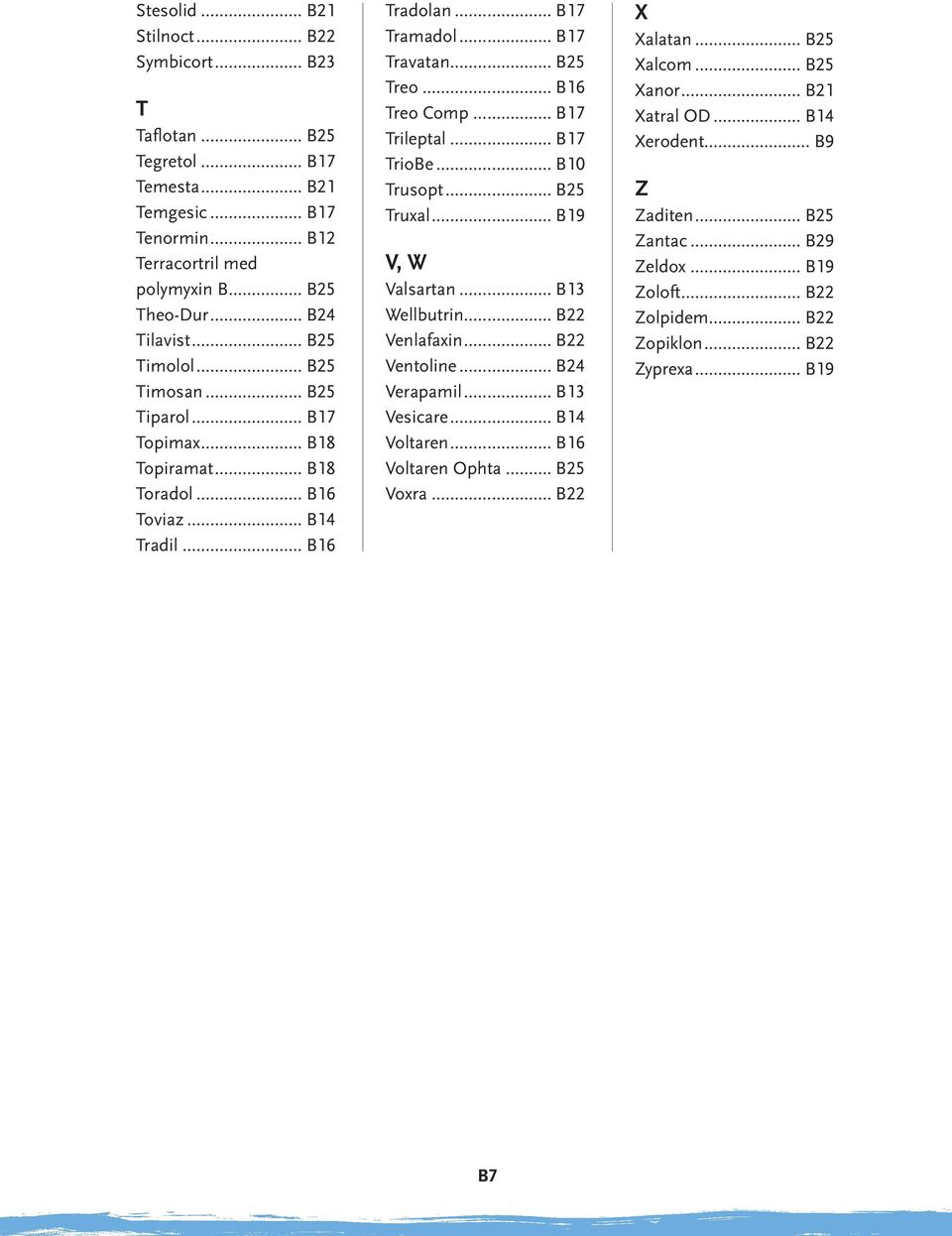 .. B17 Trileptal... B17 TrioBe... B10 Trusopt... B25 Truxal... B19 V, W Valsartan... B13 Wellbutrin... B22 Venlafaxin... B22 Ventoline... B24 Verapamil... B13 Vesicare... B14 Voltaren.