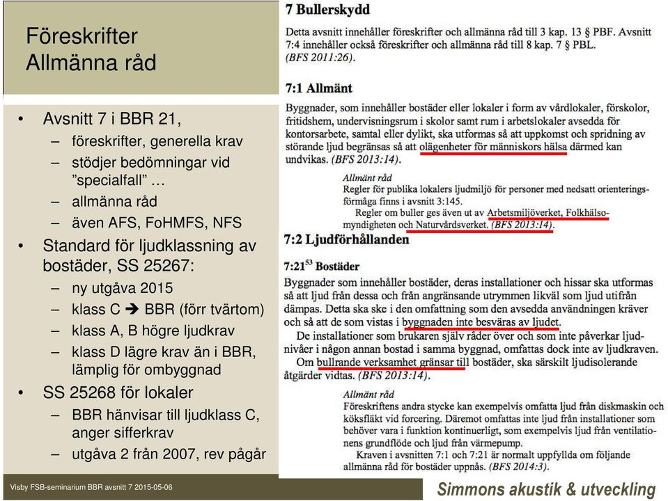 utgåva 2015 klass C BBR (förr tvärtom) klass A, B högre ljudkrav klass D lägre krav än i BBR, lämplig