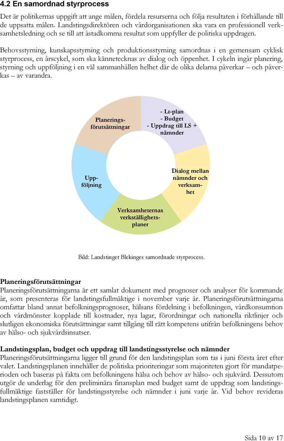 Behovsstyrning, kunskapsstyrning och produktionsstyrning samordnas i en gemensam cyklisk styrprocess, en årscykel, som ska kännetecknas av dialog och öppenhet.