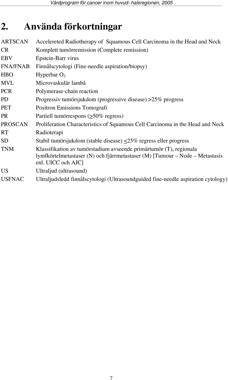 Emissions Tomografi PR Partiell tumörrespons (>50% regress) PROSCAN Proliferation Characteristics of Squamous Cell Carcinoma in the Head and Neck RT Radioterapi SD Stabil tumörsjukdom (stable