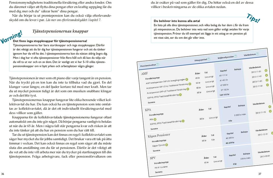 Tjänstepensionernas knappar Det finns inga stoppknappar för tjänstepensionerna! Tjänstepensionerna har bara startknappar och inga stoppknappar.