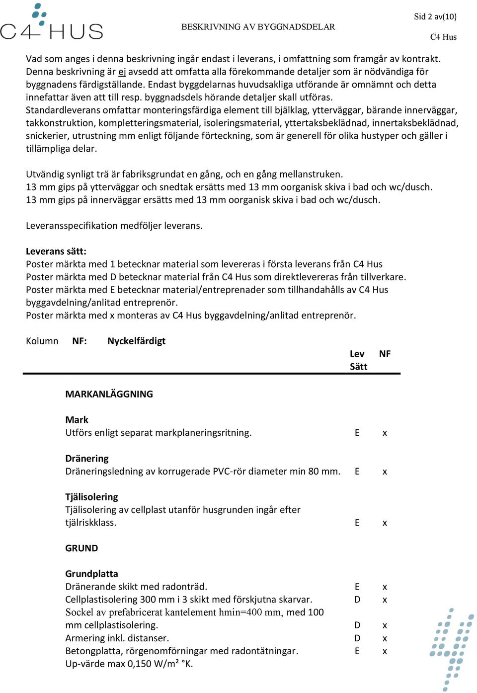 Endast byggdelarnas huvudsakliga utförande är omnämnt och detta innefattar även att till resp. byggnadsdels hörande detaljer skall utföras.