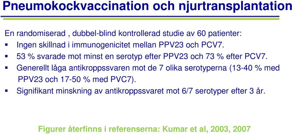 53 % svarade mot minst en serotyp efter PPV23 och 73 % efter PCV7.