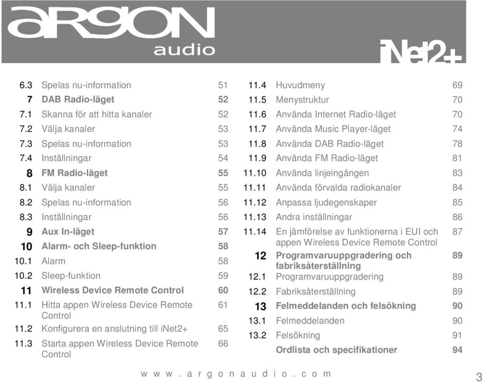 1 Hitta appen Wireless Device Remote 61 Control 11.2 Konfigurera en anslutning till 65 11.3 Starta appen Wireless Device Remote 66 Control 11.4 Huvudmeny 69 11.5 Menystruktur 70 11.