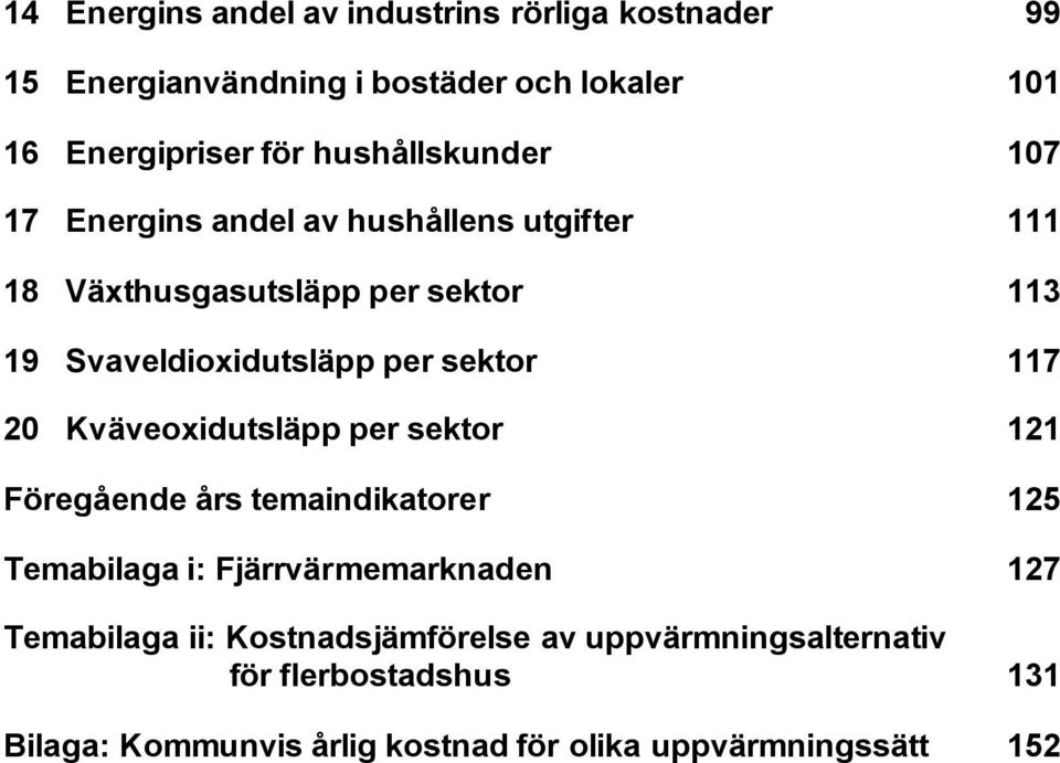 sektor 117 20 Kväveoxidutsläpp per sektor 121 Föregående års temaindikatorer 125 Temabilaga i: Fjärrvärmemarknaden 127