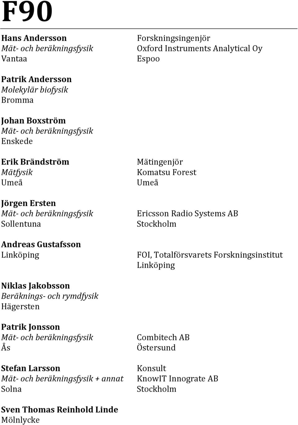 Ericsson Radio Systems AB FOI, Totalförsvarets Forskningsinstitut Linköping Niklas Jakobsson Beräknings- och rymdfysik Hägersten