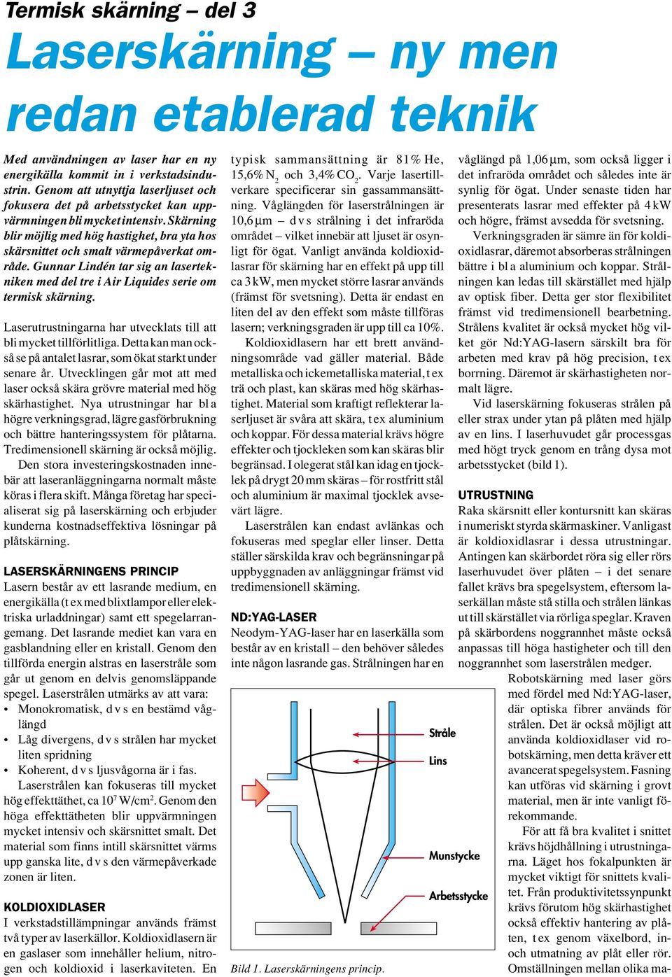 Gunnar Lindén tar sig an lasertekniken med del tre i Air Liquides serie om termisk skärning. Laserutrustningarna har utvecklats till att bli mycket tillförlitliga.