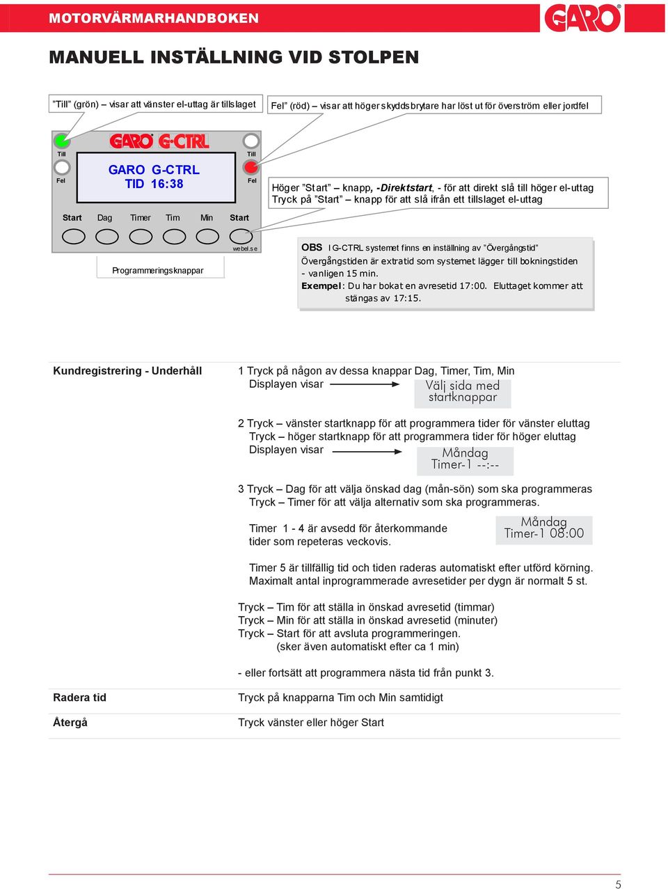 webel.s e OBS I G-CTRL systemet finns en inställning av Övergångstid Övergångstiden är extratid som systemet lägger till bokningstiden - vanligen 15 min. Exempel: Du har bokat en avresetid 17:00.