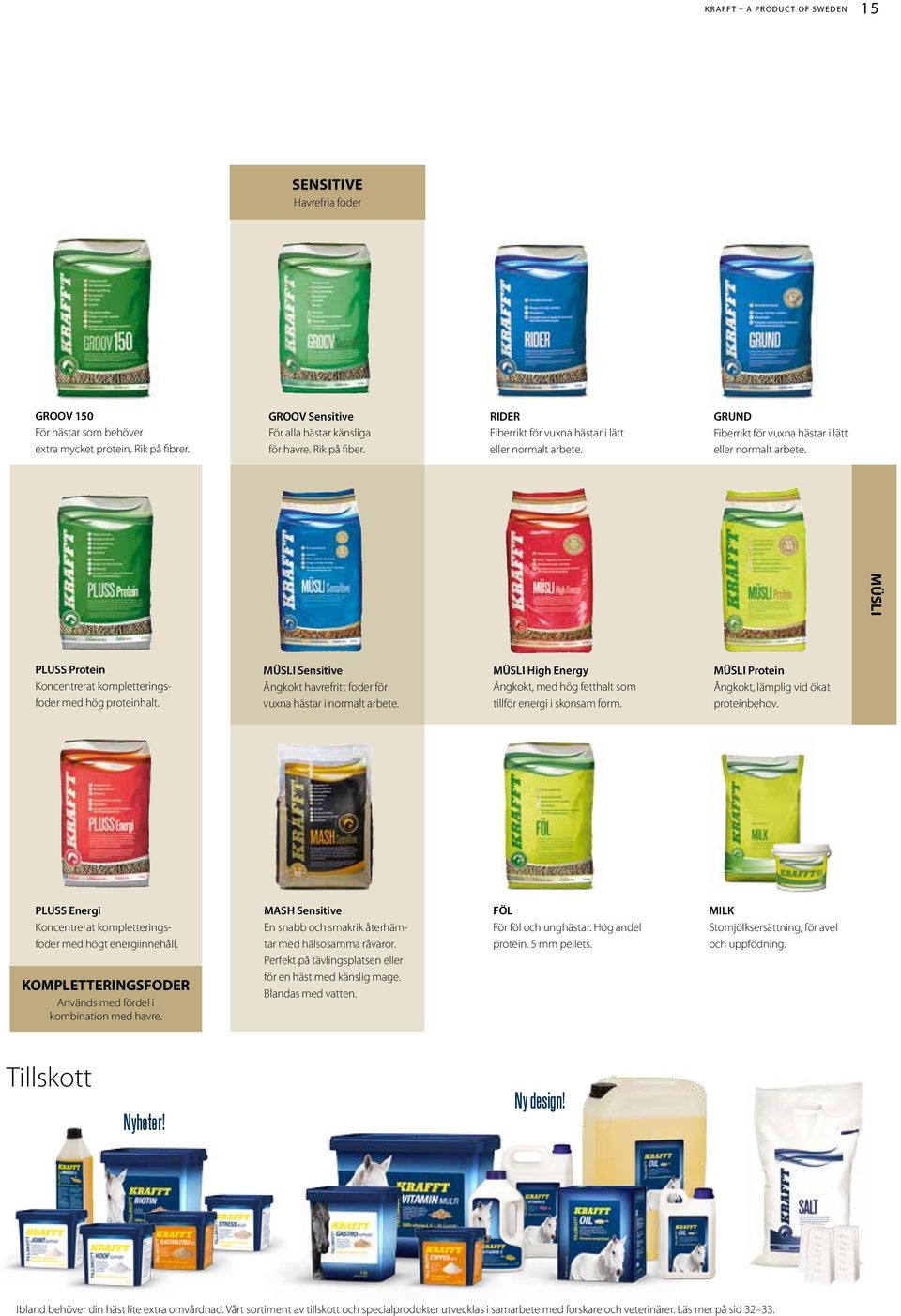 MÜSLI Sensitive Ångkokt havrefritt foder för vuxna hästar i normalt arbete. MÜSLI High Energy Ångkokt, med hög fetthalt som tillför energi i skonsam form.