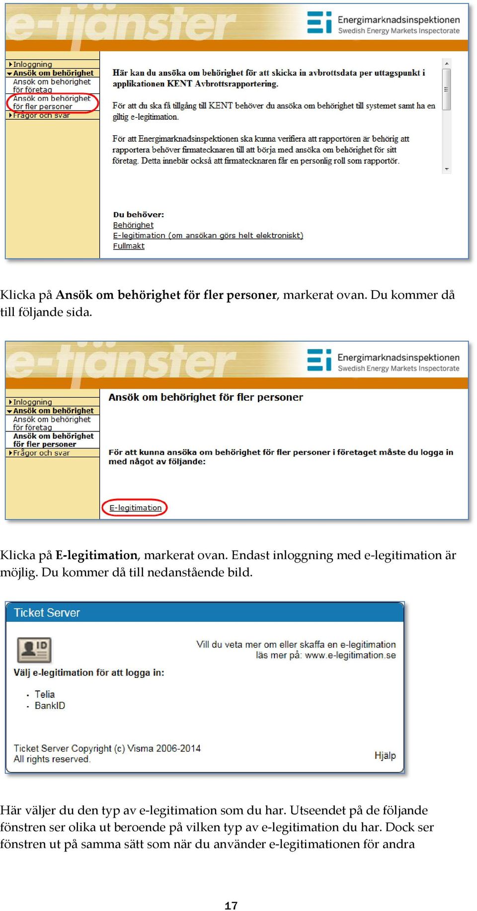 Du kommer då till nedanstående bild. Här väljer du den typ av e-legitimation som du har.