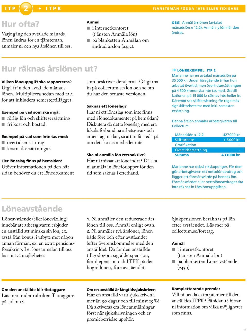 Utgå från den avtalade månadslönen. Multiplicera sedan med 12,2 för att inkludera semestertillägget. Exempel på vad som ska ingå: rörlig lön och skiftesersättning fri kost och bostad.