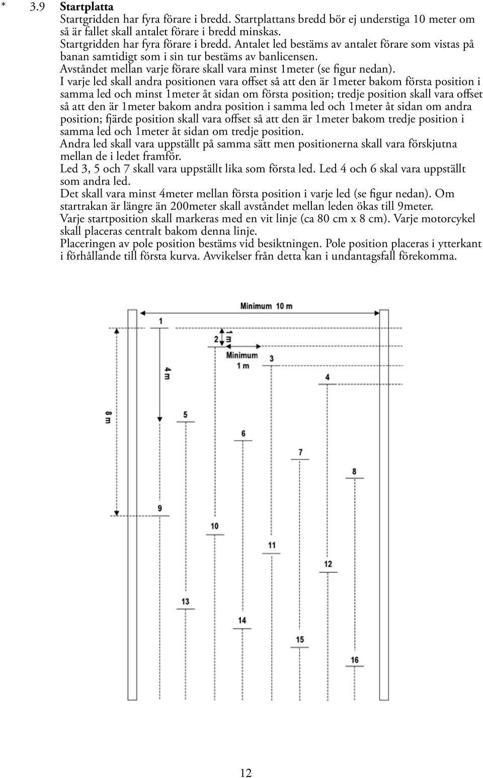 I varje led skall andra positionen vara offset så att den är 1meter bakom första position i samma led och minst 1meter åt sidan om första position; tredje position skall vara offset så att den är