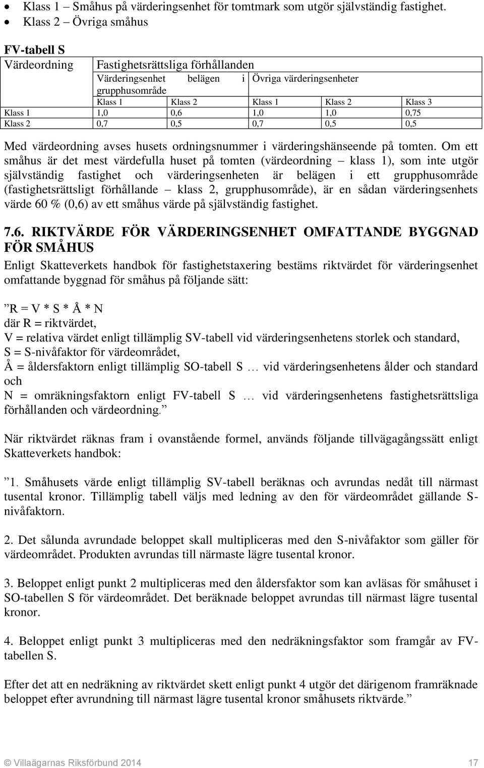 0,6 1,0 1,0 0,75 Klass 2 0,7 0,5 0,7 0,5 0,5 Med värdeordning avses husets ordningsnummer i värderingshänseende på tomten.