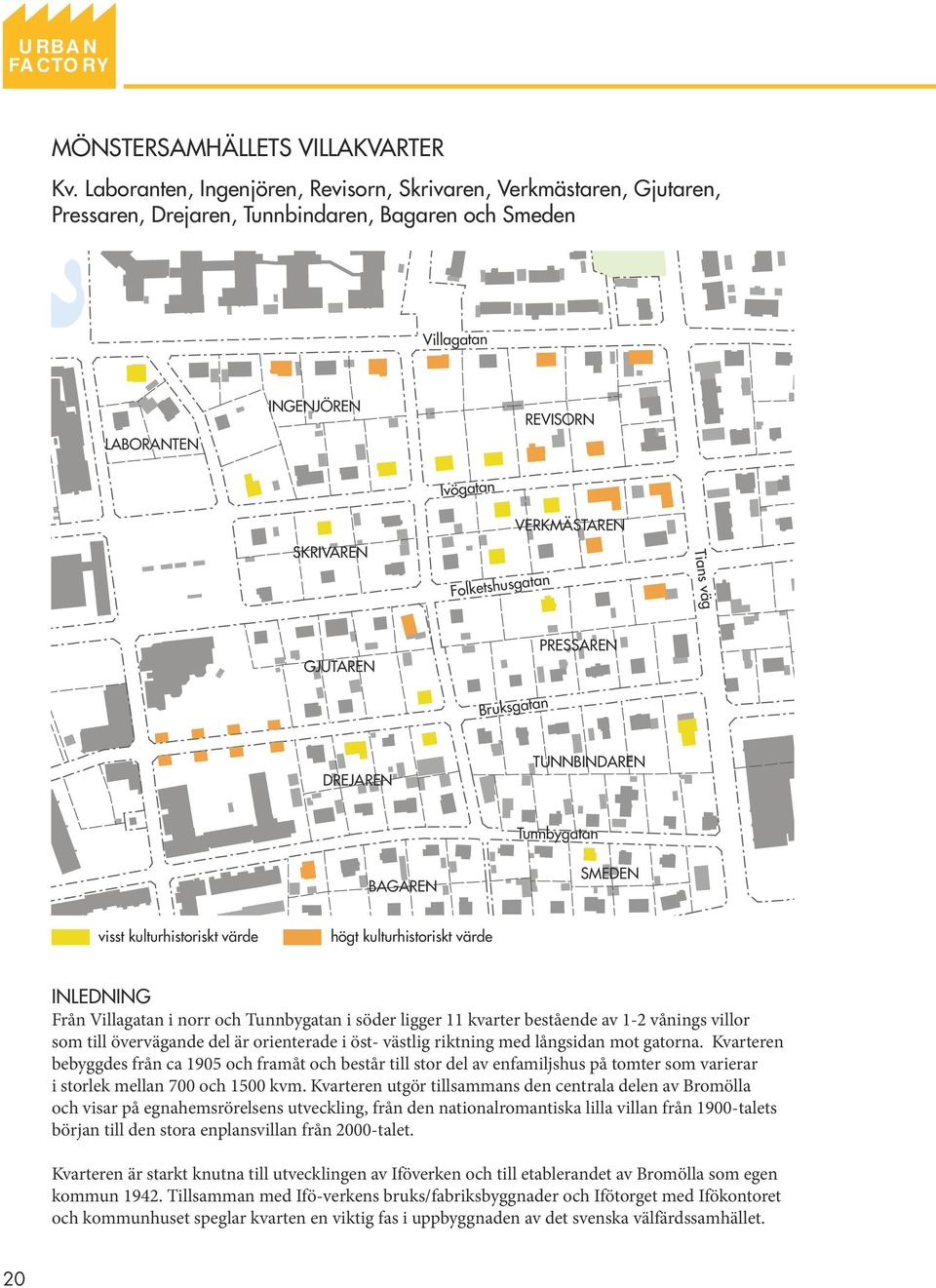 VERKMÄSTAREN Tians väg GJUTAREN PRESSAREN Bruksgatan DREJAREN TUNNBINDAREN Tunnbygatan BAGAREN SMEDEN visst kulturhistoriskt värde högt kulturhistoriskt värde INLEDNING Från Villagatan i norr och