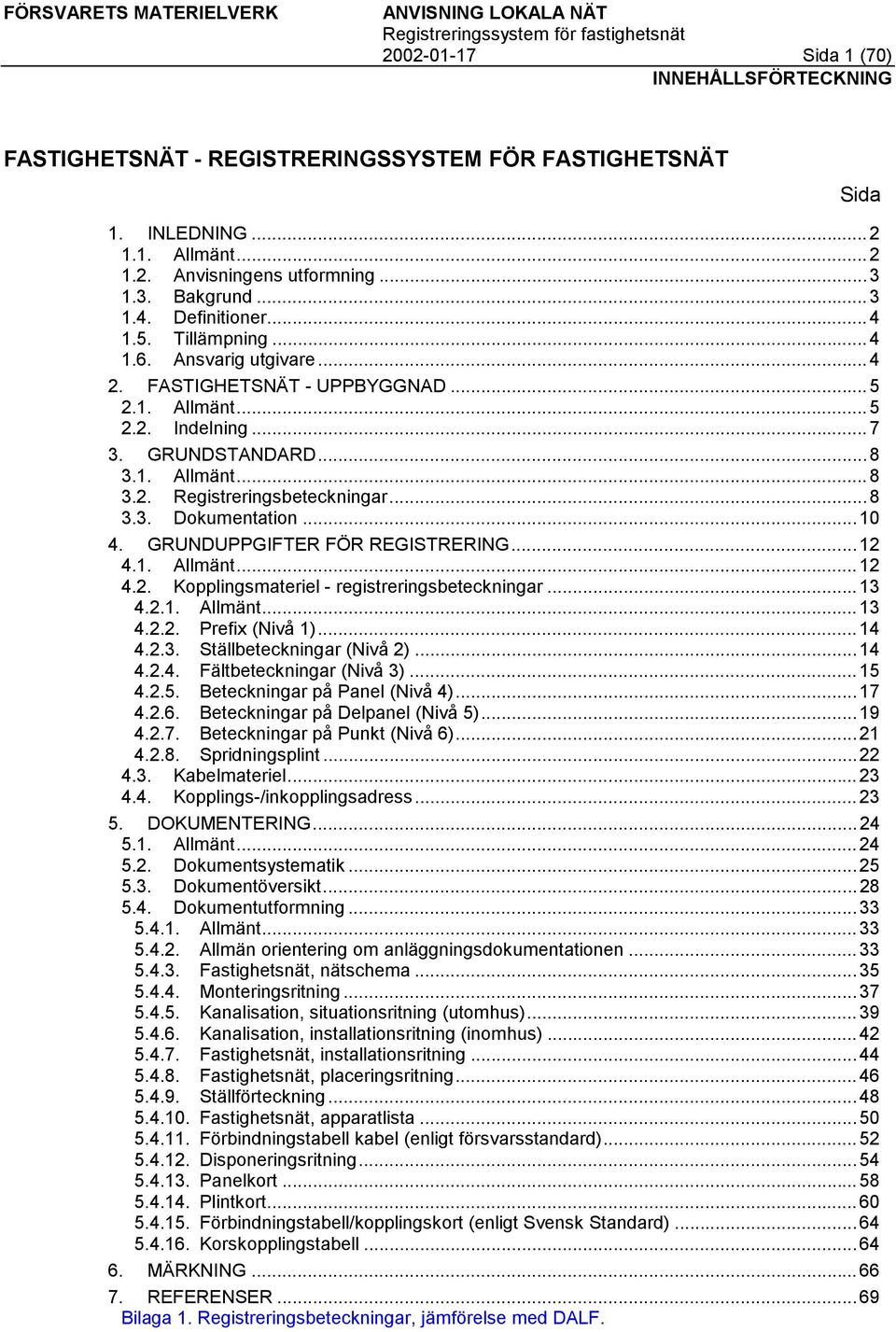 GRUNDUPPGIFTER FÖR REGISTRERING... 4.. Allmänt... 4.. Kopplingsmateriel - registreringsbeteckningar...3 4... Allmänt...3 4... Prefix (Nivå )...4 4..3. Ställbeteckningar (Nivå )...4 4..4. Fältbeteckningar (Nivå 3).