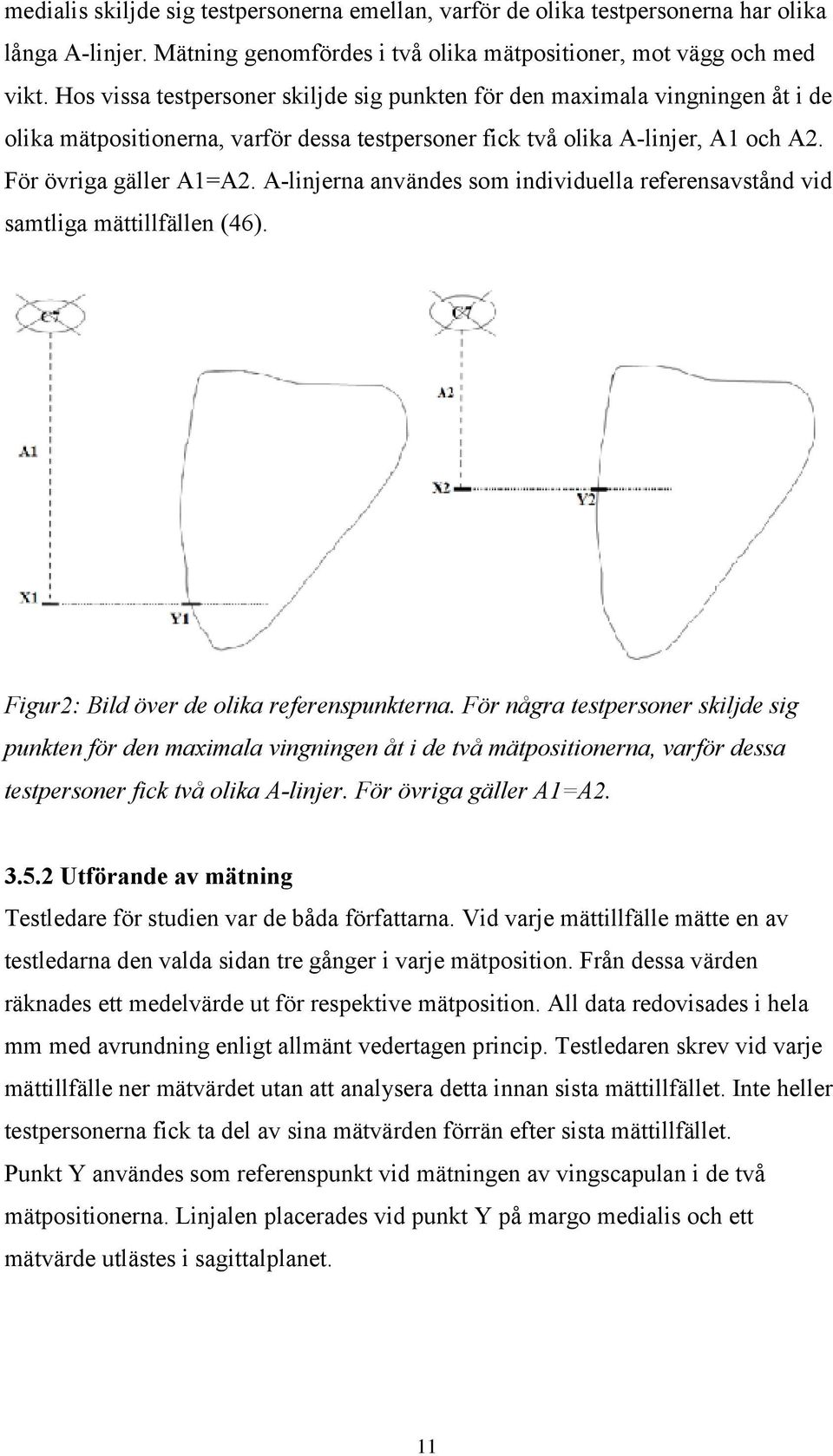 A-linjerna användes som individuella referensavstånd vid samtliga mättillfällen (46). Figur2: Bild över de olika referenspunkterna.