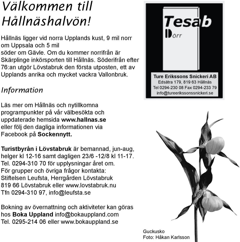 Information Ture Erikssons Snickeri AB Edsätra 179, 819 63 Tel 0294-230 08 Fax 0294-233 79 info@tureerikssonssnickeri.