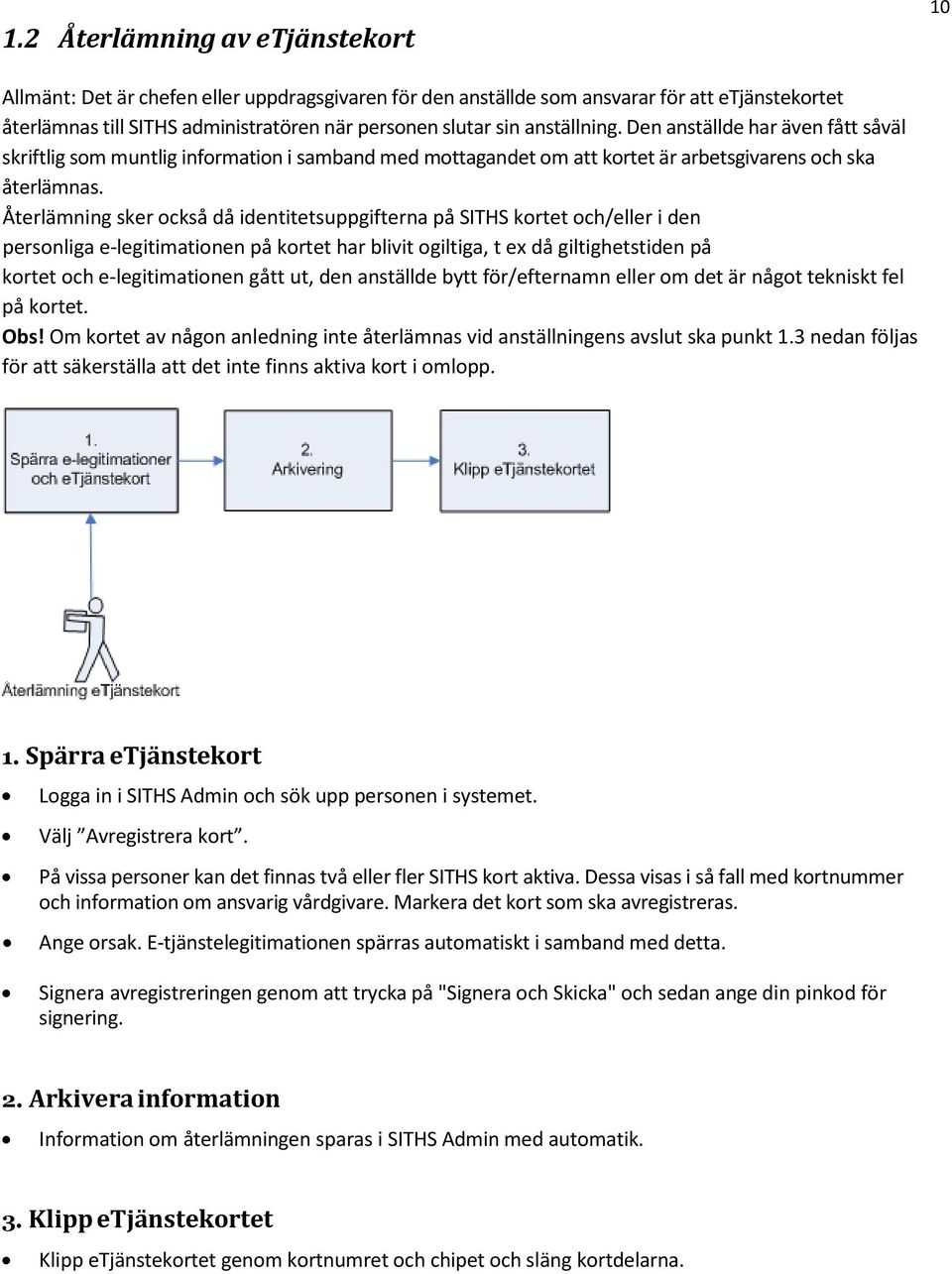 Återlämning sker också då identitetsuppgifterna på SITHS kortet och/eller i den personliga e-legitimationen på kortet har blivit ogiltiga, t ex då giltighetstiden på kortet och e-legitimationen gått