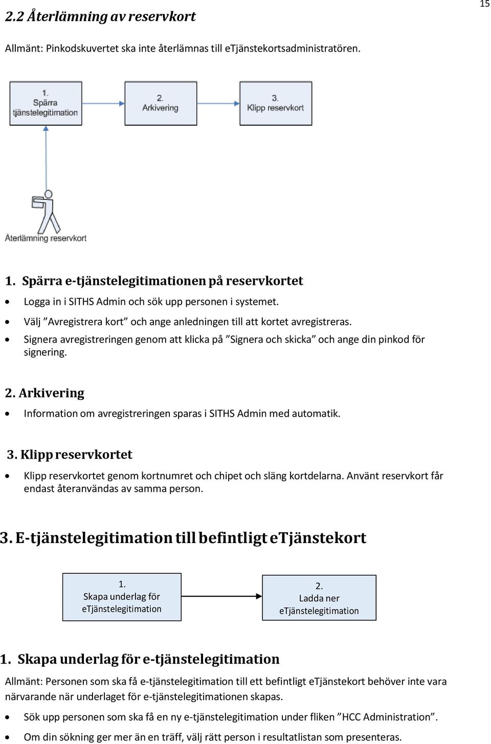 Arkivering Information om avregistreringen sparas i SITHS Admin med automatik. 3. Klipp reservkortet Klipp reservkortet genom kortnumret och chipet och släng kortdelarna.