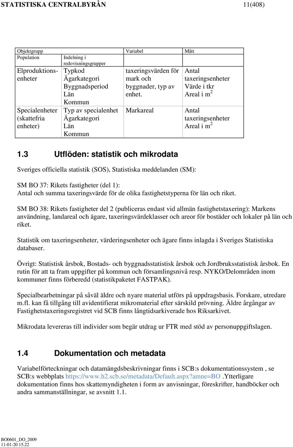3 Utflöden: statistik och mikrodata Sveriges officiella statistik (SOS), Statistiska meddelanden (SM): SM BO 37: Rikets fastigheter (del 1): Antal och summa taxeringsvärde för de olika