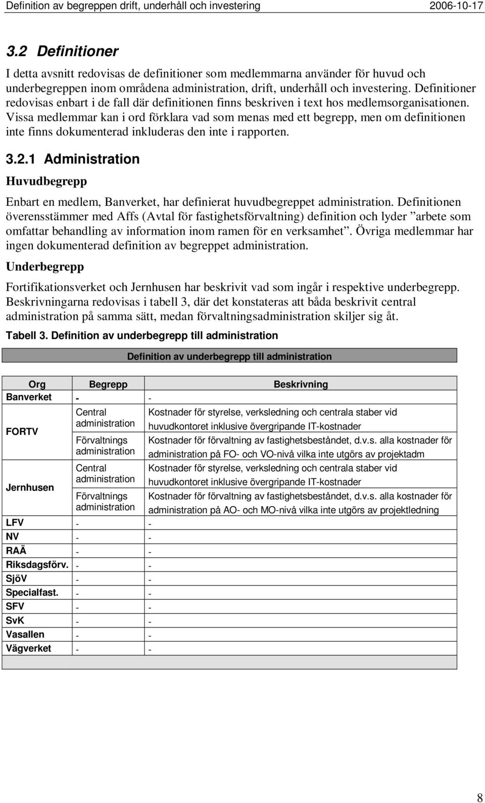 Vissa medlemmar kan i ord förklara vad som menas med ett begrepp, men om definitionen inte finns dokumenterad inkluderas den inte i rapporten. 3.2.