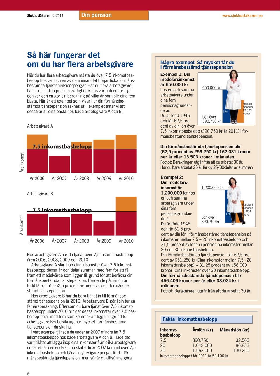 tjänstepensionspengar. Har du flera arbetsgivare tjänar du in dina pensionsrättigheter hos var och en för sig och var och en gör sin beräkning på vilka år som blir dina fem bästa.