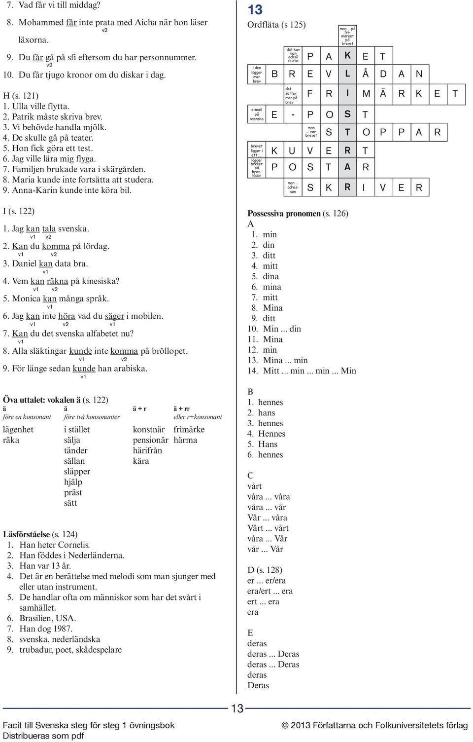 Maria kunde inte fortsätta att studera. 9. nna-karin kunde inte köra bil. I (s. 122) 1. Jag kan tala svenska. 2. Kan du komma på lördag. 3. Daniel kan data bra. 4. Vem kan räkna på kinesiska? 5.