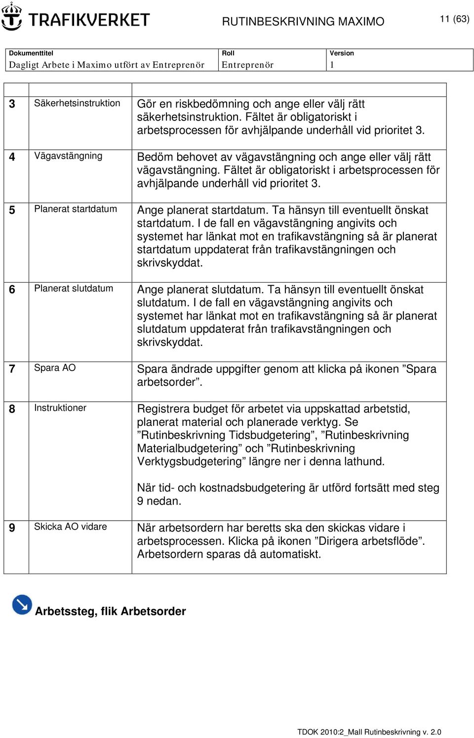 Fältet är obligatoriskt i arbetsprocessen för avhjälpande underhåll vid prioritet 3. 5 Planerat startdatum Ange planerat startdatum. Ta hänsyn till eventuellt önskat startdatum.