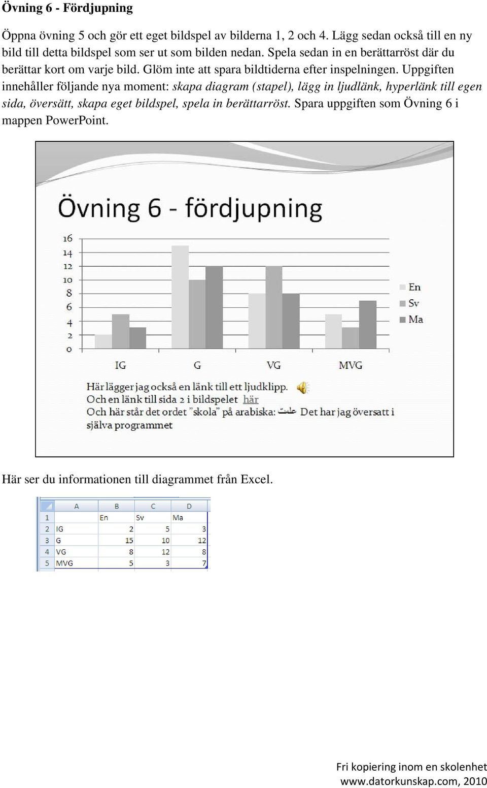 Spela sedan in en berättarröst där du berättar kort om varje bild. Glöm inte att spara bildtiderna efter inspelningen.